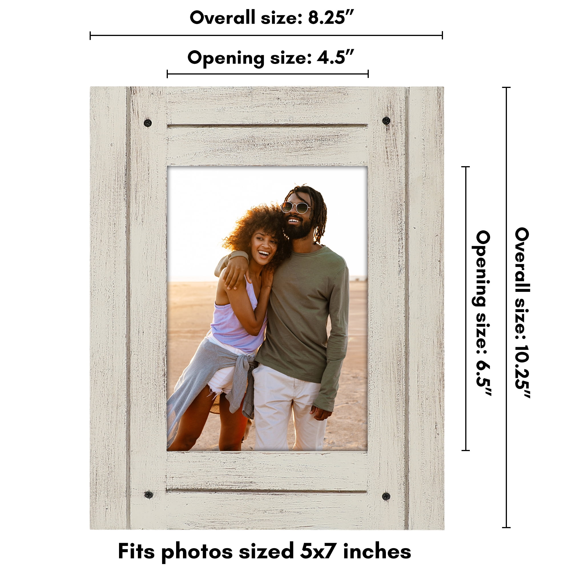 Americanflat 5x7 Picture Frame Polished Crystal Clear Glass Hampton Collection Distressed Frames - Aspen White