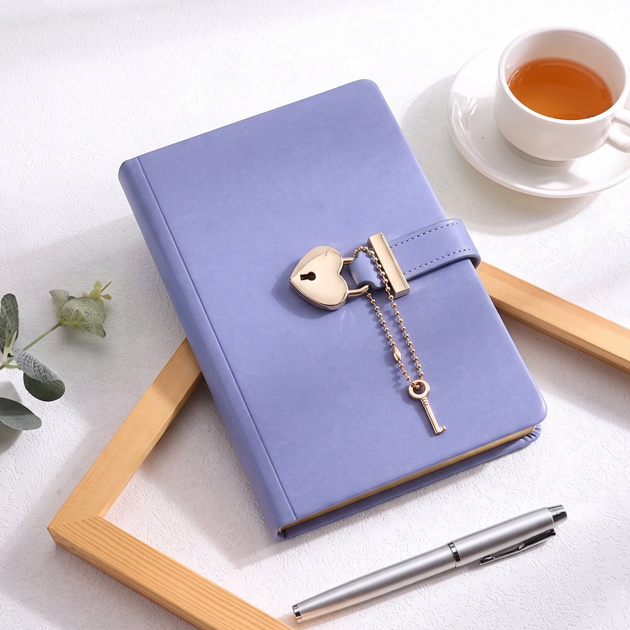 Lock Diary with Keys, B6 PU Leather Journal Notebook with Heart Lock, Lined Writing Journal with 144 Sheets for Personal Writing and Daily Use,Purple