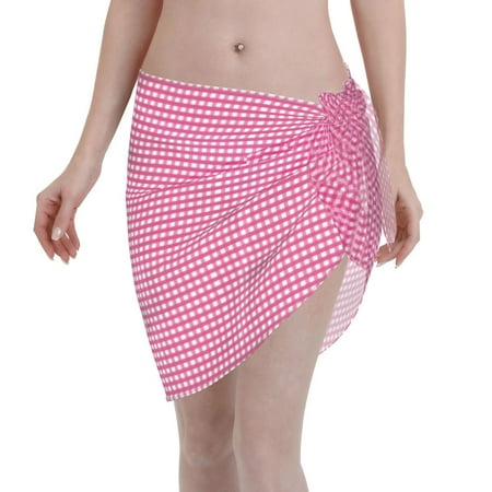 Ocsxa Pink Gingham Print Sarong Coverups For Women Bathing Suit Wrap Swimsuit Skirt Beach Bikini Cover Up Swimwear