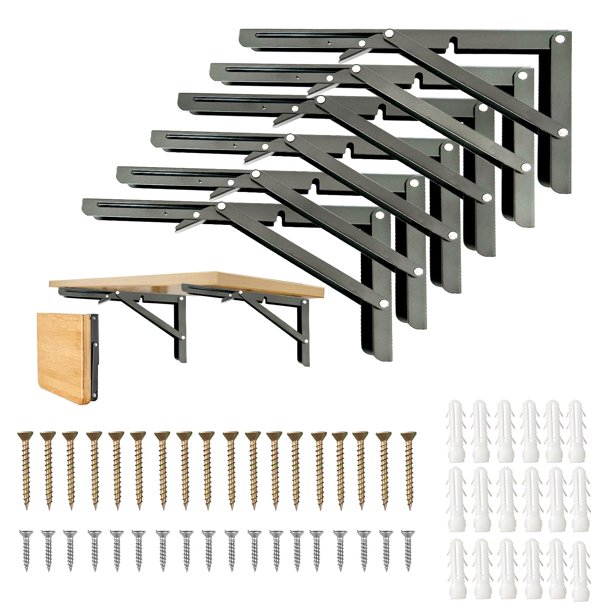 Soportes plegables para estantes Medach, metal negro, 20 cm, 6 unidades