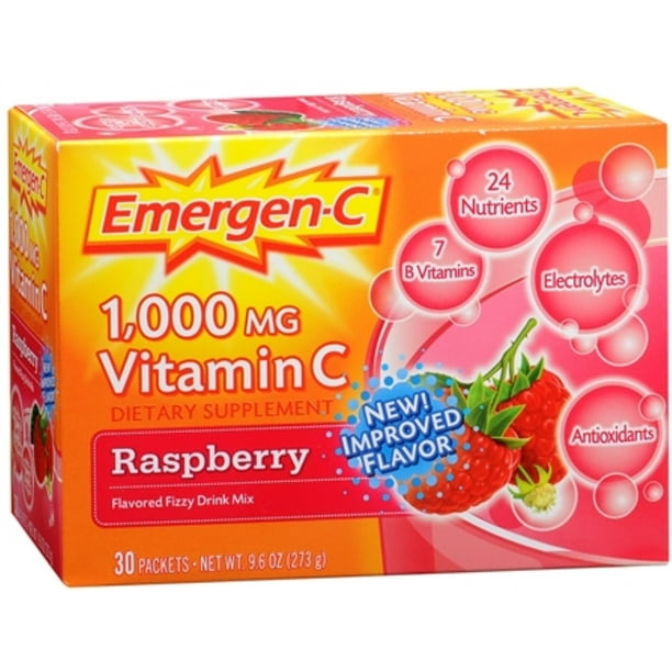 EmergenC Vitamin C Drink Mix Packets Raspberry 30 Each (Pack of 2