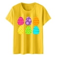 thumbnail image 5 of Women's Casual Crew Neck Solid Color Easter Print T-Shirt Yellow XL, 5 of 5