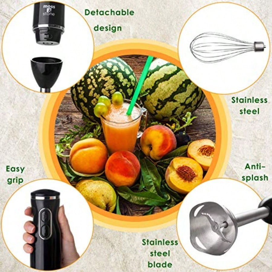 Hand Blender With Egg Whisk Powerful 300-Watt Stick Blender Hand Mixer Set Stainless Steel Shaft and Blades Black Handheld Blender With Ergonomic Handle Without Chopper