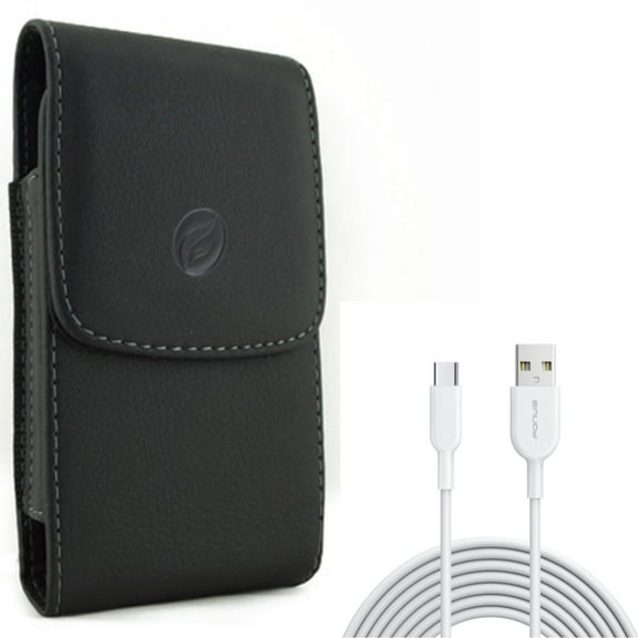 Case Belt Clip w 6ft USB-C Cable for Samsung Galaxy S21,S20 - Leather Holster Cover, Type-C Fast Charger Cord Combo