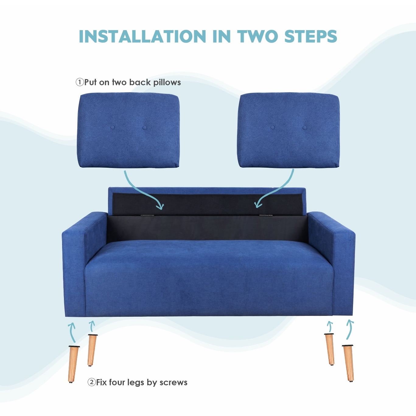 Lacoo Mid-Century Loveseat Sleeper Button Tufted 2 Seater Sofa, Blue