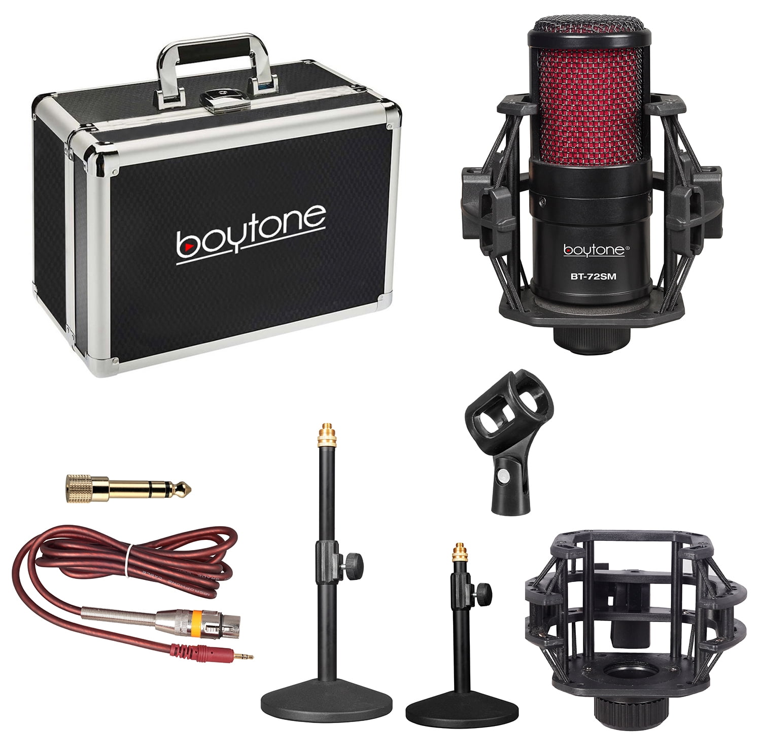 Boytone BT-72SM Professional Cardioid Condenser Studio Microphone, 34mm Large Diaphragm with Metal and Shock Mount, XLR Cable Aluminum carrying case