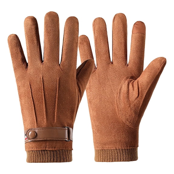 Winter Full Finger Gloves, Winter Gloves with Wool Lining for Men Women, Touchscreen Waterproof Windproof Gloves Cold Weather Warm Thermal Gloves for Hiking Cycling Skiing Running(Khaki,9.4x3.9")