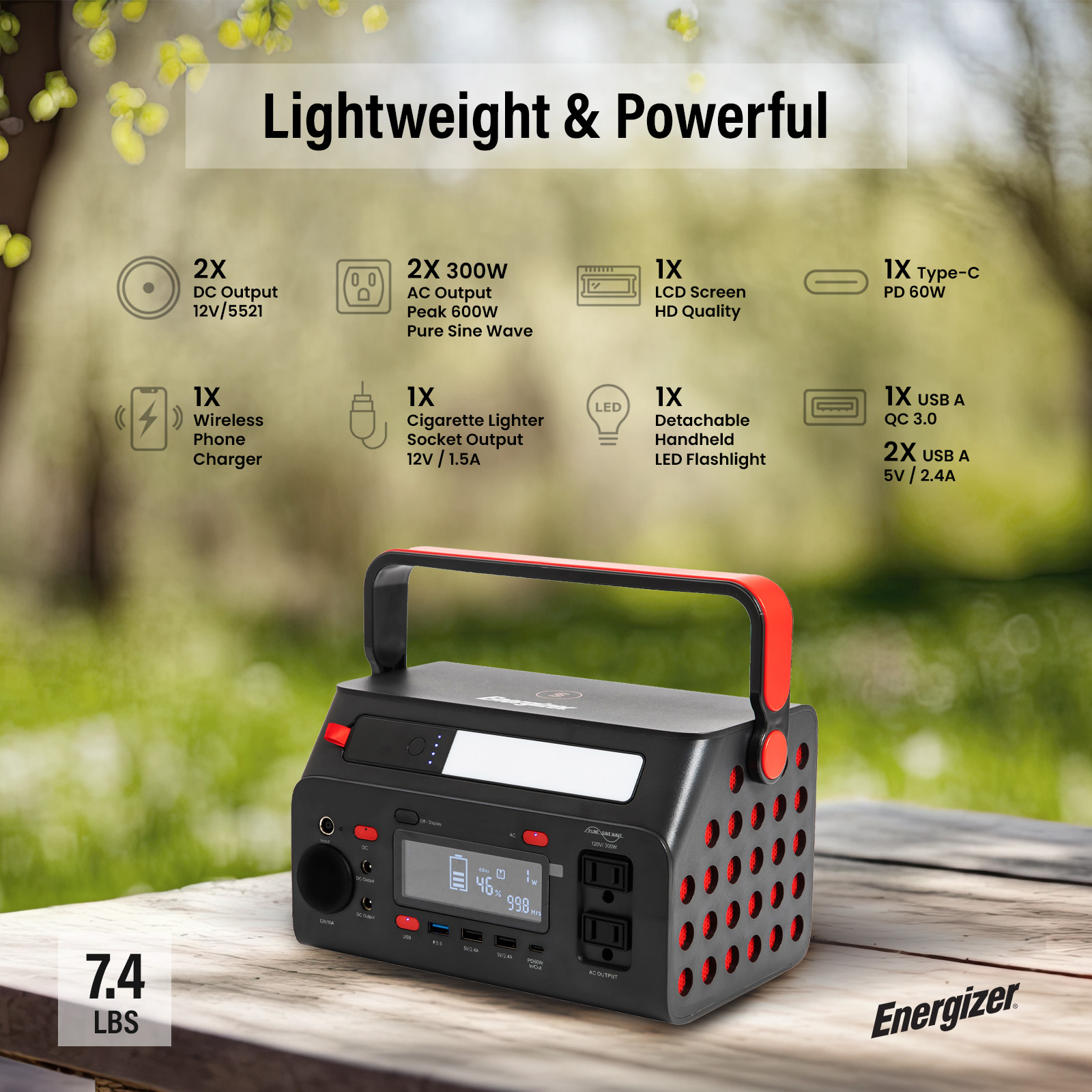 Energizer 300W Continuous / 600W Peak Portable Power Station