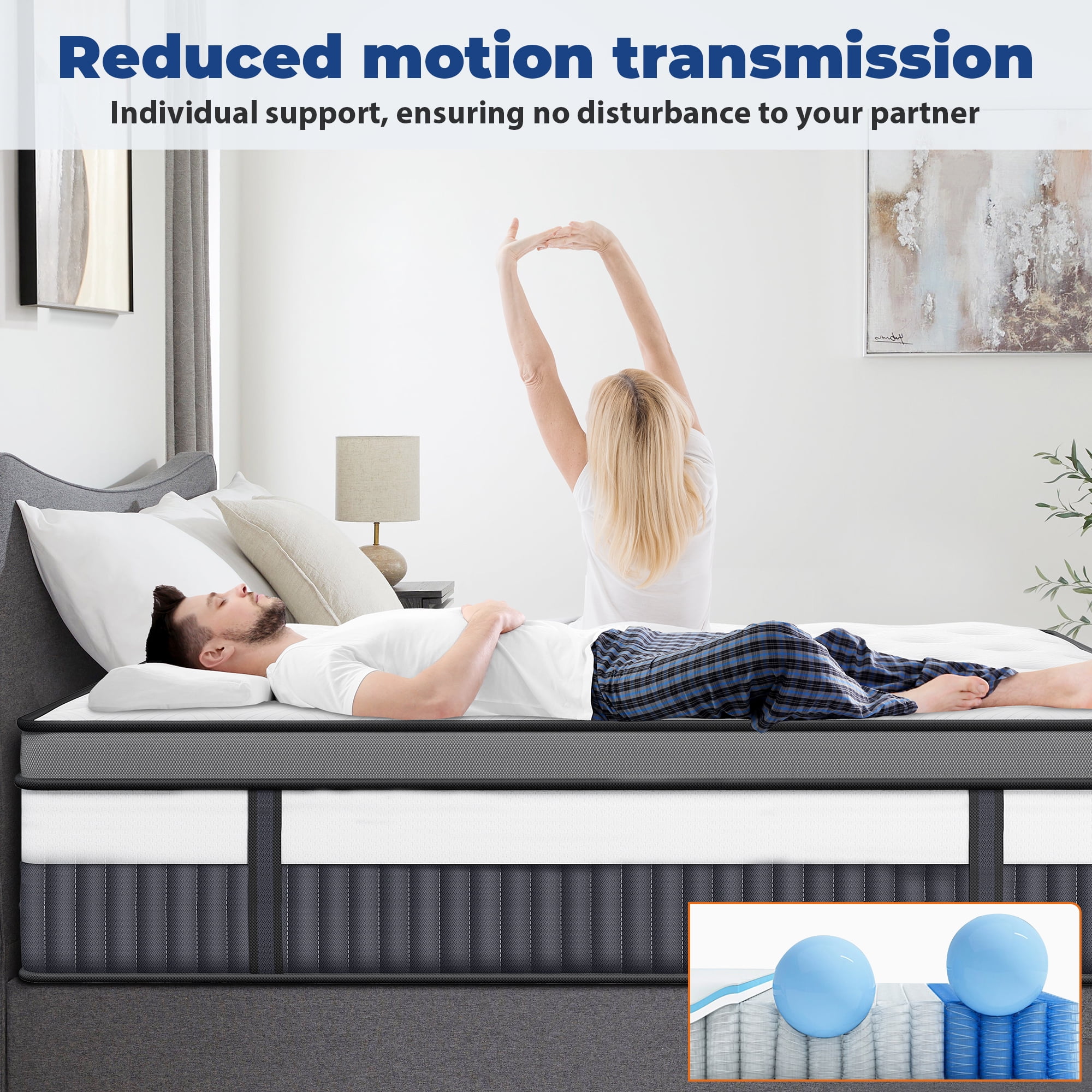 Queen Size Mattress, 14 Inch Memory Foam Hybrid Mattress in a Box, Breathable Bed Mattress for Cooler Sleep Supportive & Pressure Relief, Medium Firm Feel