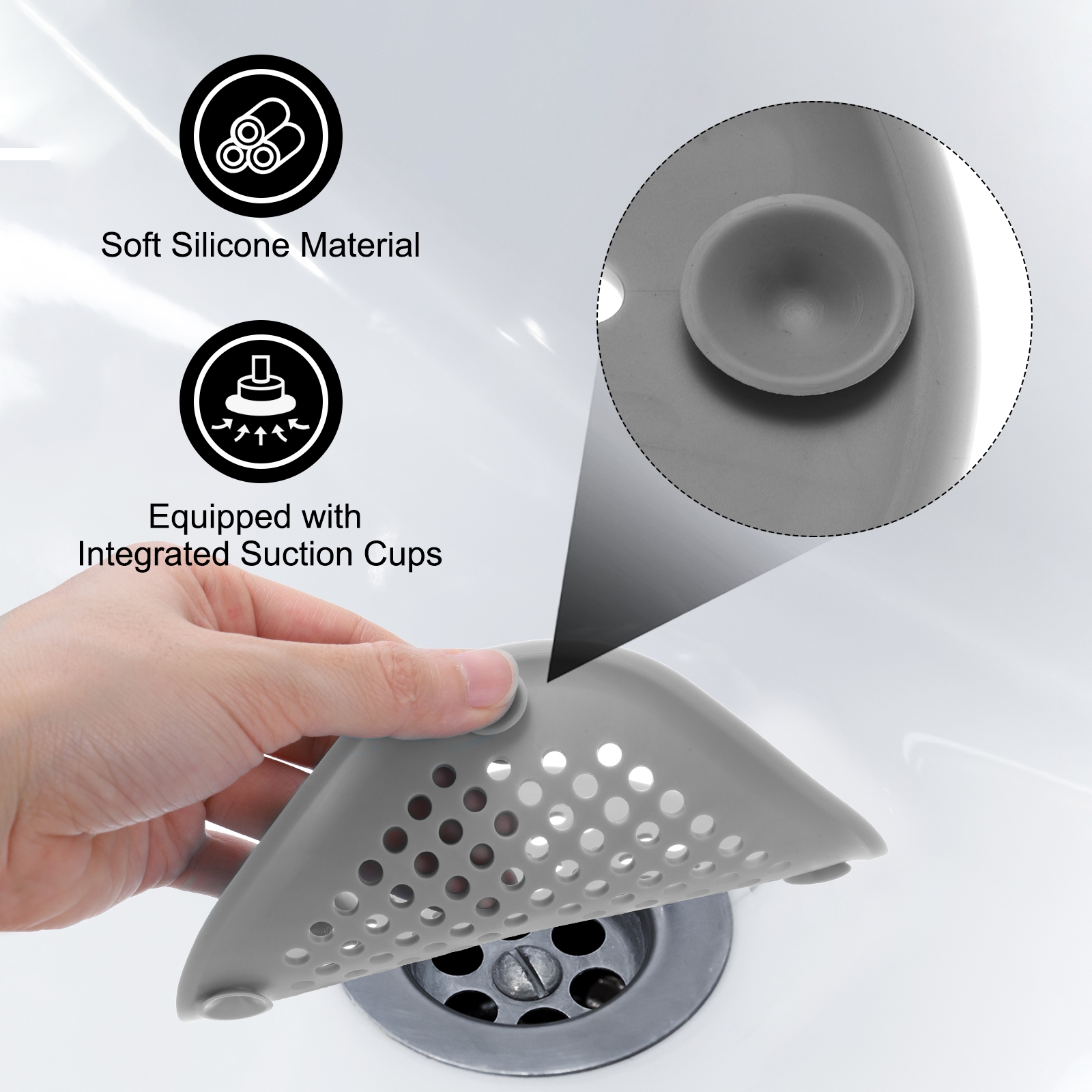 Unique Bargains Hair Catcher with Suction Cup Silicone Strainer 5.5" Grey 4Pcs