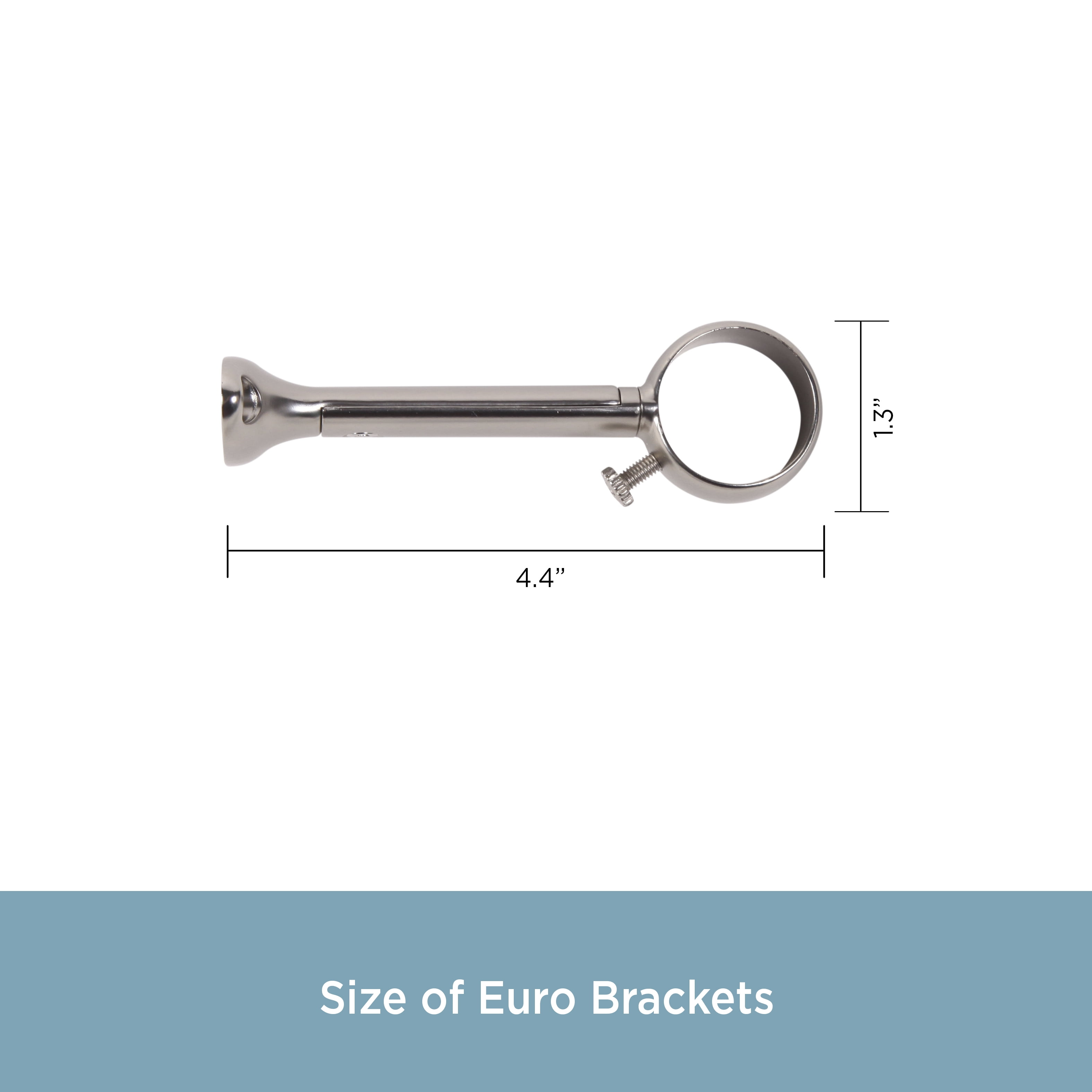 Kenney 1" Diameter Wall or Ceiling Mount Euro Bracket for Curtain Rods, Set of 2, Satin Nickel