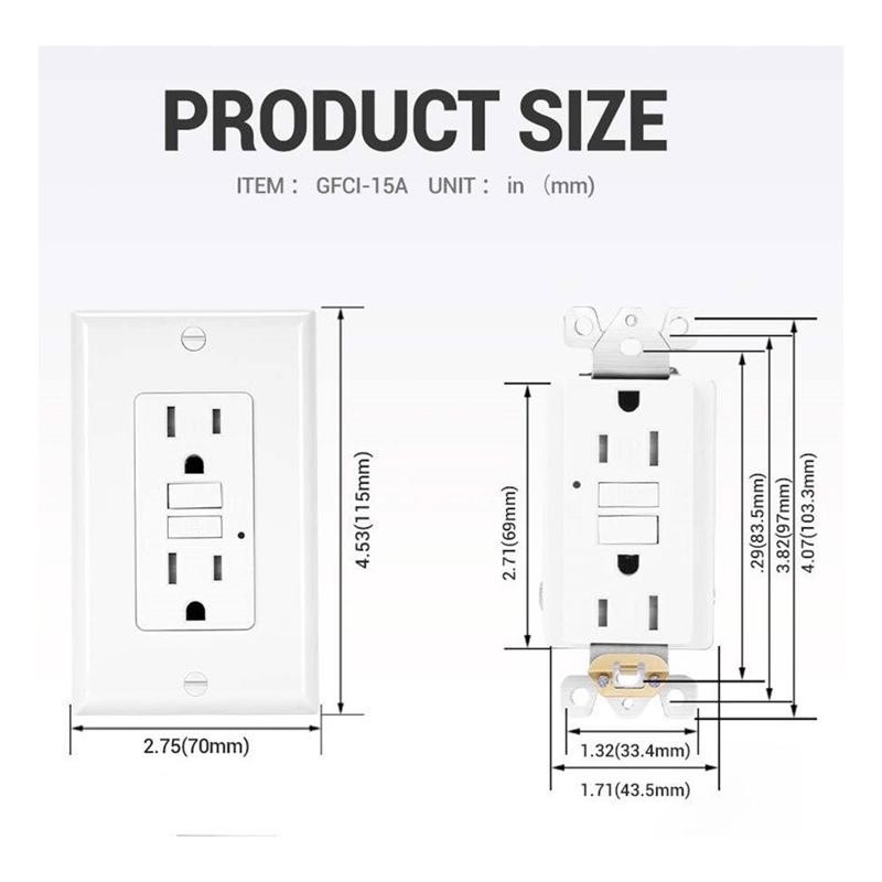 5Pack GFCI Outlets 15 Amp,Non-Tamper ,Decor GFI Receptacles with LED Indicator, Plastic+Metal2146