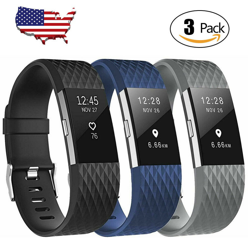 3 Pack Replacement Wristband For Fitbit Charge 2 Band Silicone Fitness Large
