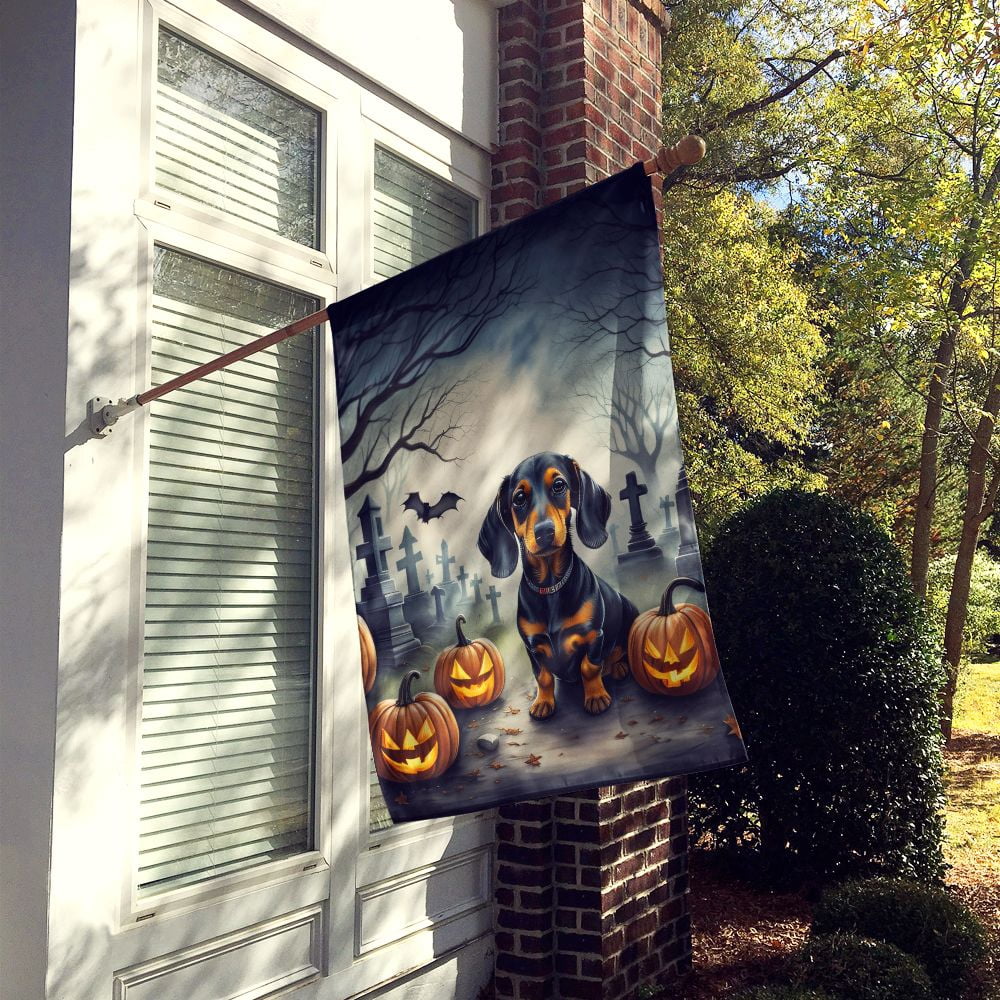 Halloween Dachshund Dog House Flag 28x40IN Double-Sided Polyester Decorative Sleeve Pole Flag for Outdoor Home Garden