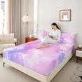 thumbnail image 4 of Homewish Watercolor Splatter Ink Queen Sheet Sets,Ink Painting Flat Sheet,Pink Purple Ombre Queen Fitted Sheet For Girls Kids,Super Cozy Room Decor,4-Piece, 4 of 7