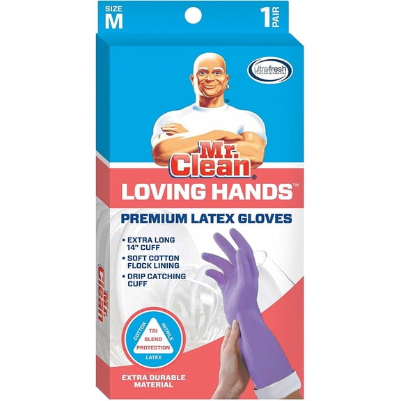 Mr Clean Loving Hands Size M Extra Long Super Premium Gloves, 1 pair