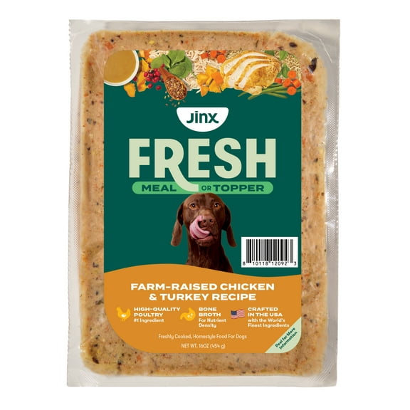 Jinx Fresh Farm-Raised Chicken & Turkey Dog Food Meal or Topper, 1 lb Pouch