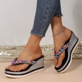 thumbnail image 6 of FRSASU Women's Rhinestone Platform Flip Flops Sparkly Wedge Thong Sandals Trendy Outdoor Summer Beach Slide Sandals Black, 6 of 9