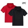 thumbnail image 2 of 2 Pack Comfy Shirts for Boys Girls Short Sleeve Collared School Uniform Tops Kids Solid Color Cotton Tshirts (12 Years, Black|Red), 2 of 7