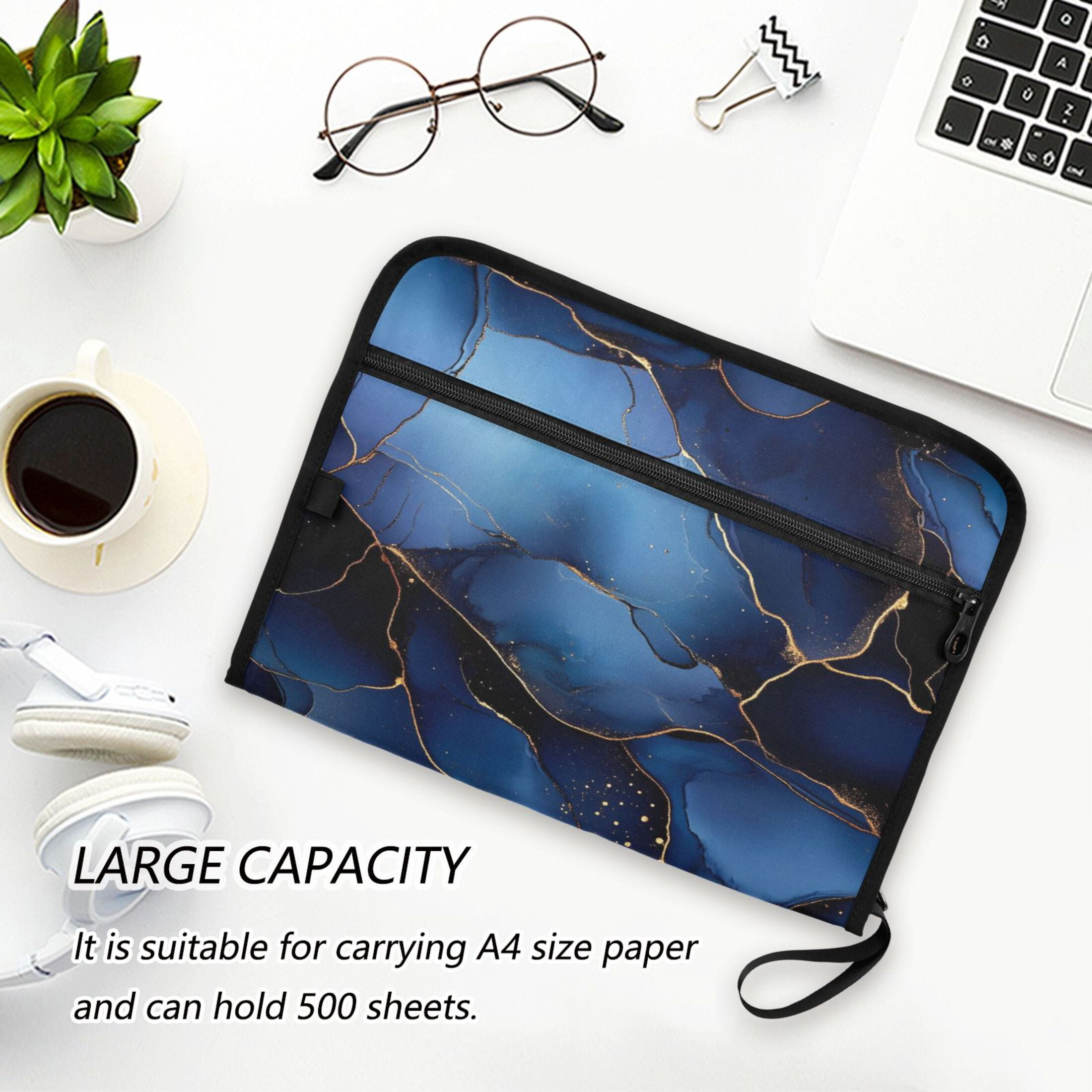 WOBOGO Gilt Navy Blue Marble Expanding File Folder Letter Size Accordion Filing Organizer 13 Pocket Separate Organ Pocket