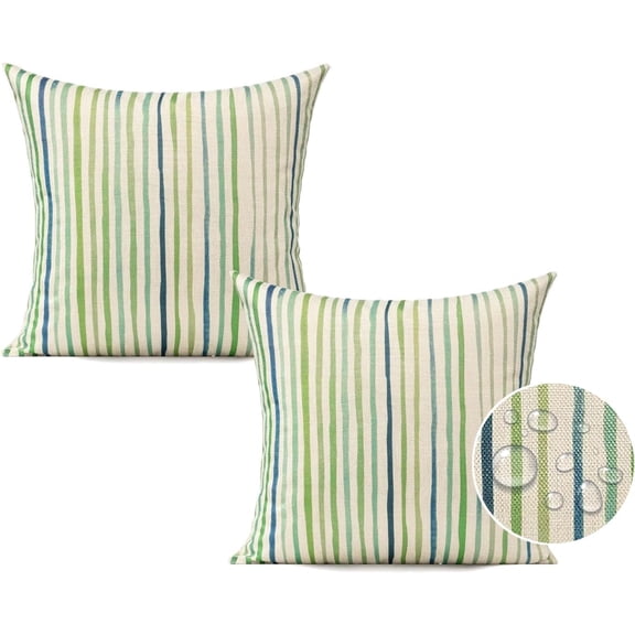 Spring Outdoor Waterproof Throw Pillow Covers 18x18 Set of 2 Green Sunbrella Decorative Cushion Cases Porch Decor for Patio Bench Garden Furnitures Couch Sofa,Sage Green Lines Stripes