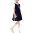 thumbnail image 3 of Loopsun Girls Skirt Suit with Short Sleeve Top Dress and Bowtie 3 Piece Outfit Navy, 3-4 Years, 3 of 5