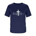 thumbnail image 4 of Elvqul Short Sleeve Shirts for Men Dark Blue Mens Printed Pullover Tops Casual Lightweight Crew Neck Tee, 4 of 5