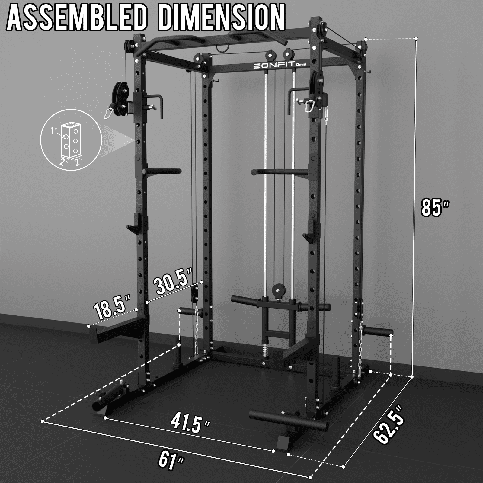 Eonfit E2 Power Cage，1500LB Squat Rack with Cable Crossover System.Multi-Function Power Rack for Home Gum.All-in-One Squat Rack with More Training Attachments