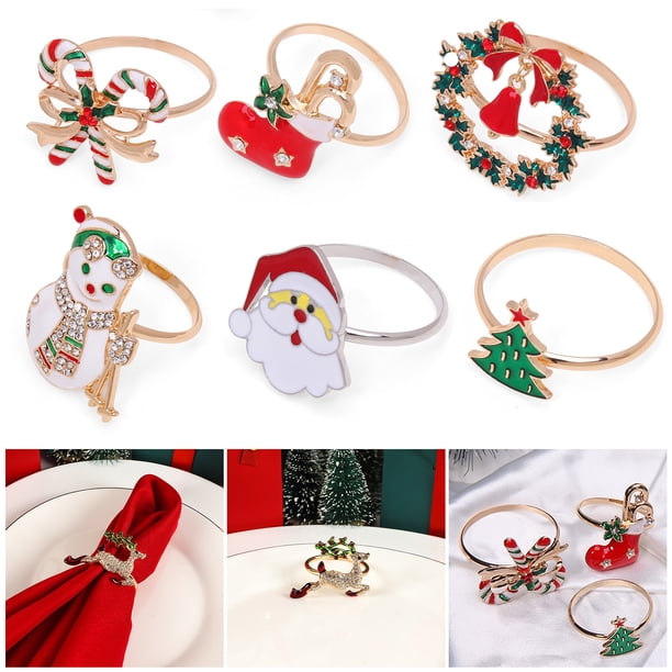 Anillo de servilleta navideño Homerr, porta servilletas navideño, muñeco de nieve, Papá Noel, anillo de servilleta navideño, decoración de mesa, porta servilletas con hebilla, suministros para fiesta