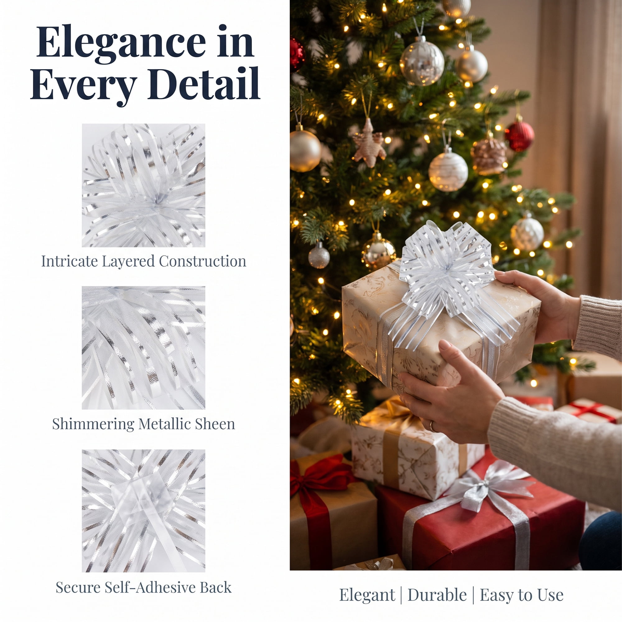 Unique Bargains Crush-Resistant Ribbon Bow for Birthday and Special Occasions Silver