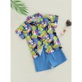 thumbnail image 3 of Toddler Kid Boys 2 Pcs Outfits Suits, Lapel Buttons Printed Short Sleeve Shirts with Solid Color Short Pants, 3 of 9
