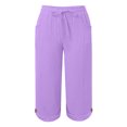 thumbnail image 4 of felwors Wide Leg Capri Pants for Women Plus Size Cotton Linen Bermuda Shorts Casual Summer Cropped Lounge Trousers Beach Pant (Purple, S), 4 of 4