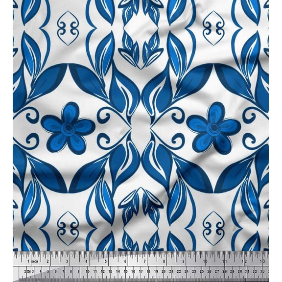 Soimoi Rayon Fabric Filigree Damask & Artistic Leaves Decor Fabric Printed Yard 42 Inch Wide