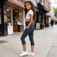 thumbnail image 7 of CQONEPT Capri Leggings for Teen Girls High Waisted Capri Leggings with Pockets for Gilrs Tummy Control Yoga Pants Women Navy 6 Years, 7 of 7