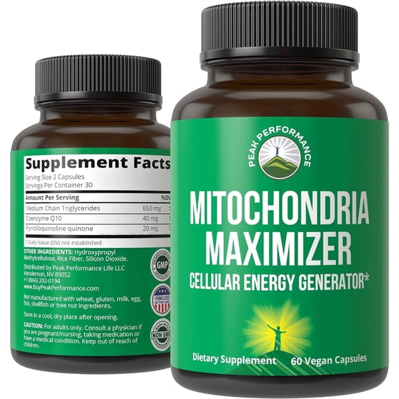 Mitochondria Maximizer with CoQ10 and Active PQQ. Best Mitochondrial Support Supplement with MCT Oil. Natural Cellular Generator for Clean, Energy Support. 60 Vegetarian Capsules