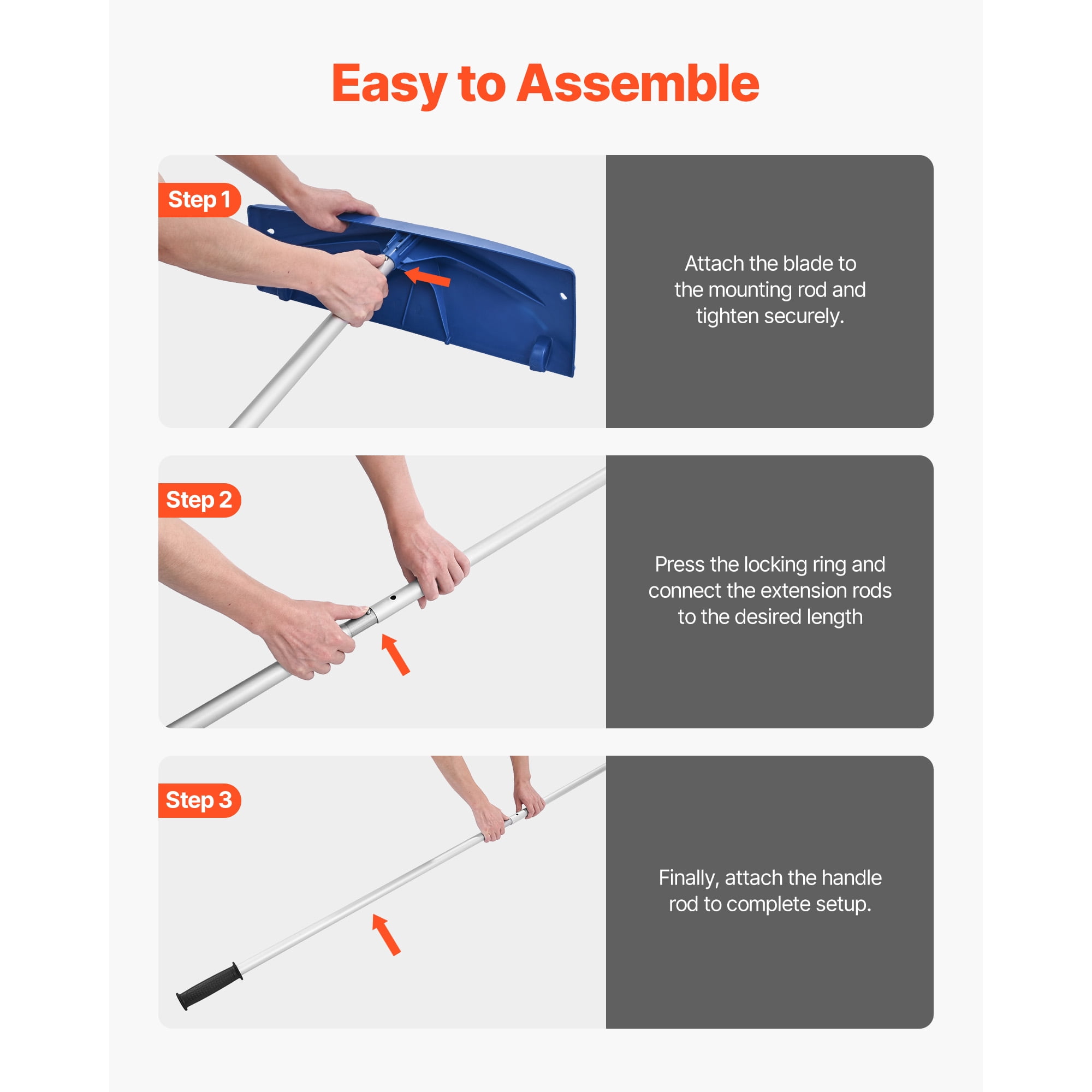 KFFKFF Adjustable Snow Roof Rake, 24-inch PP Blade, 3.8-18.2 ft Extendable Snow Scraper with Wheels, Anti-Slip Handle, Lightweight Tool for Clearing Roof Leaves and Debris