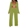 thumbnail image 2 of VISgogo Conjunto de Ropa de 3 Piezas para Mujer, Blusa de Color Sólido de Manga Larga con Cuello de Solapa + Sujetador + Pantalones de Pierna Ancha VISgogo moda, 2 of 9