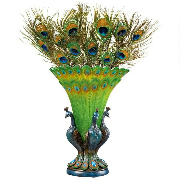 Design Toscano Grand Plumage Peacock Sculptural Vase Design Toscano Grand Plumage Peacock Sculptural Vase