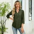 thumbnail image 4 of Women's 3/4 Sleeve V Neck Blouse Solid Color Work Casual Regular Collared Top with Button Closure for Office Business and Daily Casual Outfits, 4 of 7
