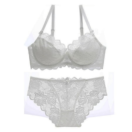 

STEADY Women Underwear Bra Sets Lingerie Suit For Female Push Up Lace Bra Set And Panties Set 80C / White