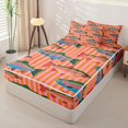 thumbnail image 3 of Manfei Farmhouse Trout Zipper Full Size Comforter Sets with Fitted Sheet and 2 Pillowcases, Simple Lines Stripe Zipper Bedding Set, Pink Orange, Pink Reversible, 4 Pieces, 3 of 7