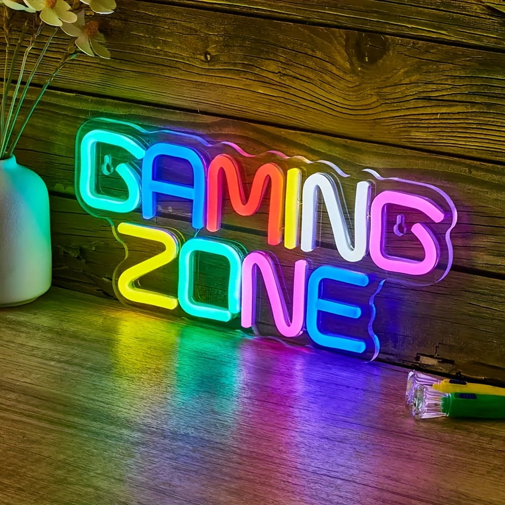 GAMING ZONE Neon Light - Multi-color USB-powered LED sign for game rooms, man caves, or parties. Vibrant gaming decor and an ideal gift for gamers.