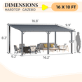 thumbnail image 2 of YODOLLA Gazebo 16 Pieds x 10 Pieds à Toit Rigide, Gazebo d'Extérieur Robuste avec Toit Incliné en Acier Galvanisé, Belvédère Métallique Entièrement Résistant aux Intempéries avec Rayures Verticales pour Patio, Cour Arrière et Pelouses, 2 of 8