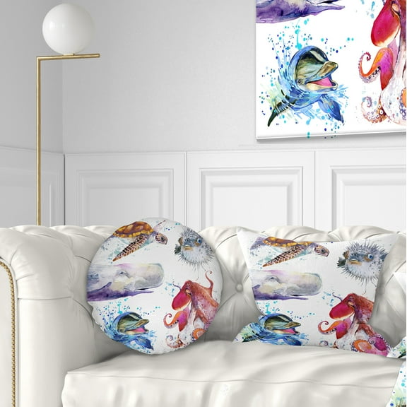 Designart Amazing undersea Life Collage - Contemporary Animal Throw Pillow - 12x20