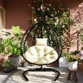 thumbnail image 3 of Harper & Bright Designs Outdoor Hanging Chair with Stand, Indoor Foldable Rattan Egg Swing Chair with Iron Frame and Plush Cushion & Removable Headrest for Porch Garden Balcony, Black+Beige, 3 of 20