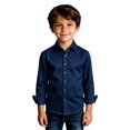 thumbnail image 3 of Huanglei Boys Navy Blue Long Sleeve Button Down Collared Shirt (Dark Blue), 3 of 4