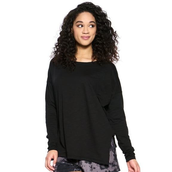 Felina | Velvety Soft Slub Long Sleeve Tee (Black, Small)