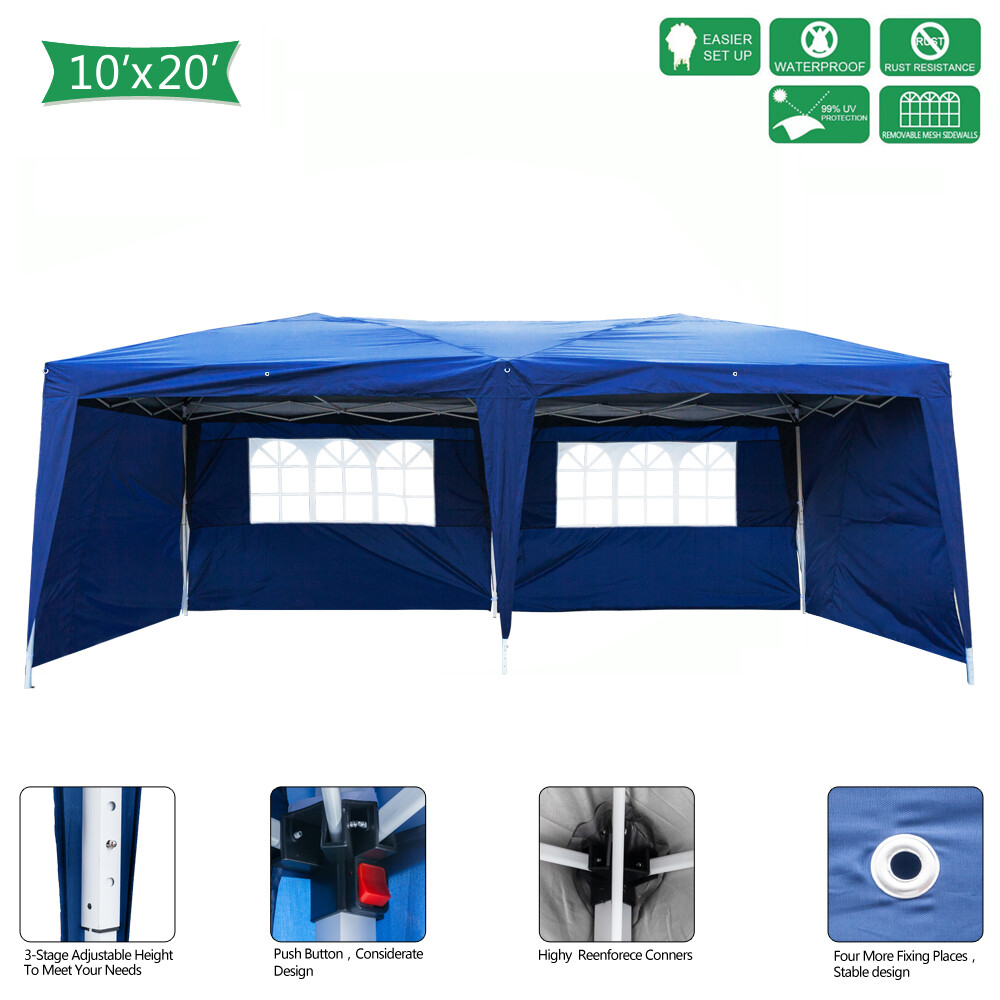 10'x20' Gazebo Waterproof Outdoor Canopy Patio Tent with Reinforced Canopy, 2 Windows Practical Waterproof Folding Tent, Party Tent for Wedding BBQ Cater, Blue