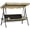 Khaki, variant on Outsunny 3-Seat Porch Swing with Canopy Outdoor Swing Chair w/ Rattan Seat