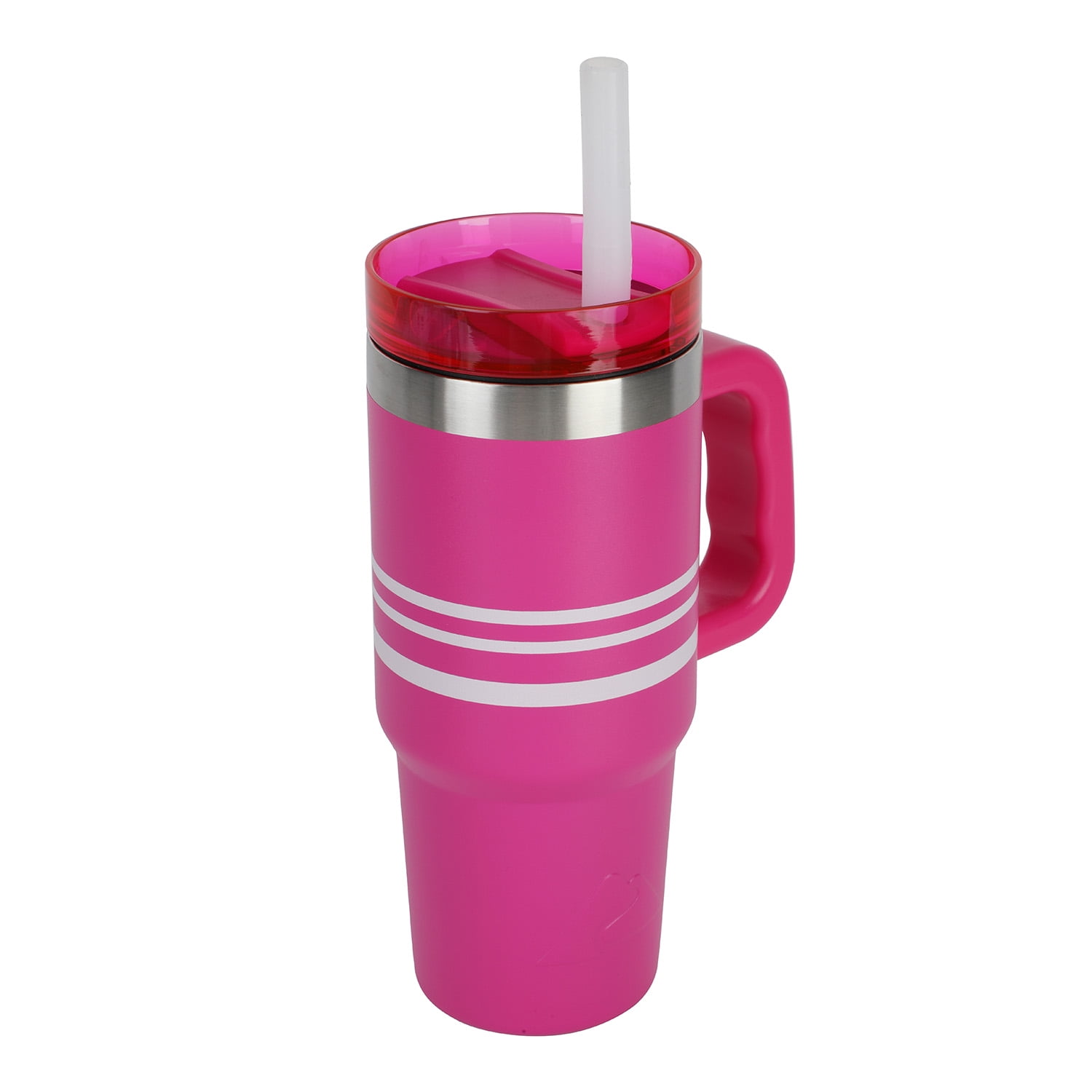 Ozark Trail 18 oz Stainless Steel Insulated Tumbler with Handle, Fuschia Burst Stripe
